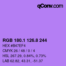 カラーコード: RGB 180.1 126.8 244 | qconv.com