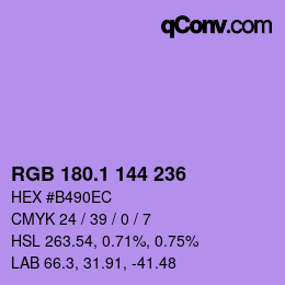 カラーコード: RGB 180.1 144 236 | qconv.com