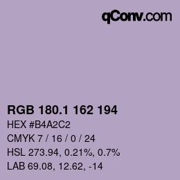 カラーコード: RGB 180.1 162 194 | qconv.com