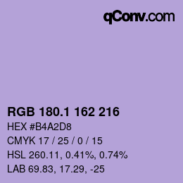 カラーコード: RGB 180.1 162 216 | qconv.com