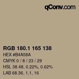 Color code: RGB 180.1 165 138 | qconv.com