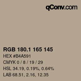 カラーコード: RGB 180.1 165 145 | qconv.com