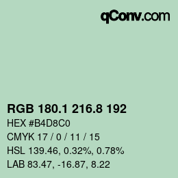 Color code: RGB 180.1 216.8 192 | qconv.com