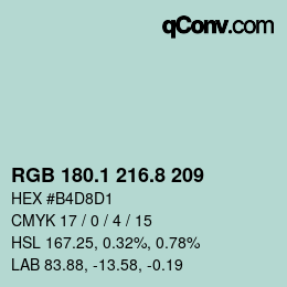 Color code: RGB 180.1 216.8 209 | qconv.com