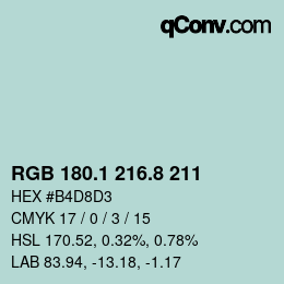Color code: RGB 180.1 216.8 211 | qconv.com