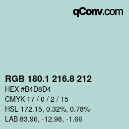 Color code: RGB 180.1 216.8 212 | qconv.com