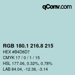 カラーコード: RGB 180.1 216.8 215 | qconv.com