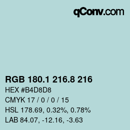 Color code: RGB 180.1 216.8 216 | qconv.com
