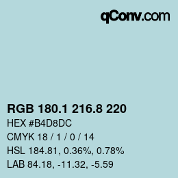Color code: RGB 180.1 216.8 220 | qconv.com