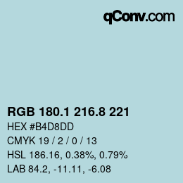 Color code: RGB 180.1 216.8 221 | qconv.com