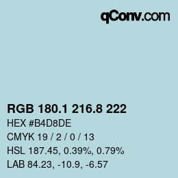 Color code: RGB 180.1 216.8 222 | qconv.com