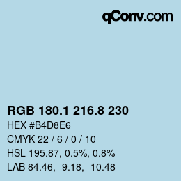 Color code: RGB 180.1 216.8 230 | qconv.com