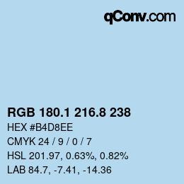 カラーコード: RGB 180.1 216.8 238 | qconv.com