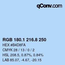 Color code: RGB 180.1 216.8 250 | qconv.com