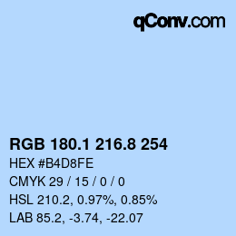 Color code: RGB 180.1 216.8 254 | qconv.com