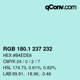 カラーコード: RGB 180.1 237 232 | qconv.com