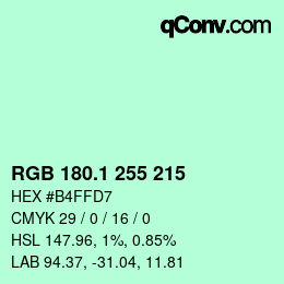 カラーコード: RGB 180.1 255 215 | qconv.com
