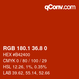 Color code: RGB 180.1 36.8 0 | qconv.com