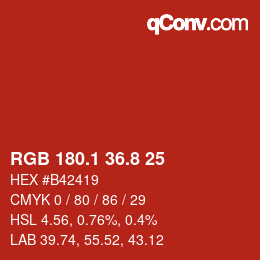 カラーコード: RGB 180.1 36.8 25 | qconv.com