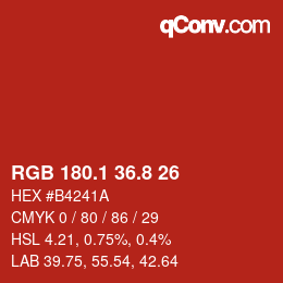 カラーコード: RGB 180.1 36.8 26 | qconv.com