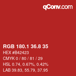 カラーコード: RGB 180.1 36.8 35 | qconv.com