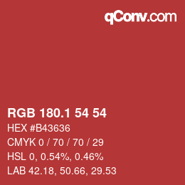 カラーコード: RGB 180.1 54 54 | qconv.com