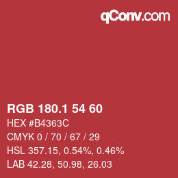 カラーコード: RGB 180.1 54 60 | qconv.com