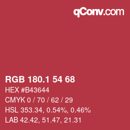 カラーコード: RGB 180.1 54 68 | qconv.com