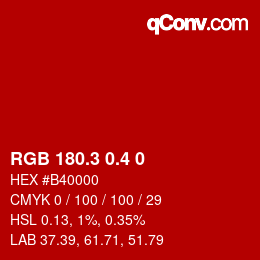 カラーコード: RGB 180.3 0.4 0 | qconv.com