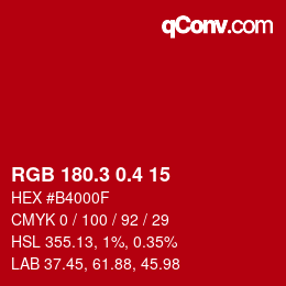 カラーコード: RGB 180.3 0.4 15 | qconv.com