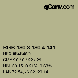 カラーコード: RGB 180.3 180.4 141 | qconv.com