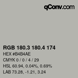 カラーコード: RGB 180.3 180.4 174 | qconv.com