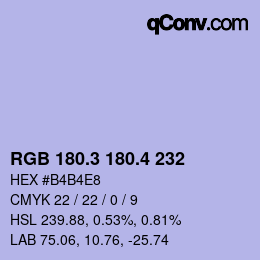 カラーコード: RGB 180.3 180.4 232 | qconv.com