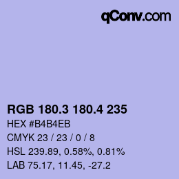 カラーコード: RGB 180.3 180.4 235 | qconv.com