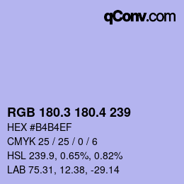 カラーコード: RGB 180.3 180.4 239 | qconv.com