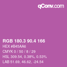 カラーコード: RGB 180.3 90.4 166 | qconv.com