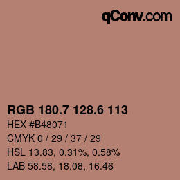 カラーコード: RGB 180.7 128.6 113 | qconv.com