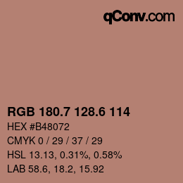 カラーコード: RGB 180.7 128.6 114 | qconv.com