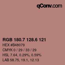カラーコード: RGB 180.7 128.6 121 | qconv.com