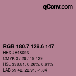 カラーコード: RGB 180.7 128.6 147 | qconv.com