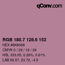 カラーコード: RGB 180.7 128.6 152 | qconv.com