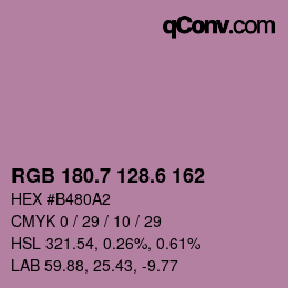 カラーコード: RGB 180.7 128.6 162 | qconv.com