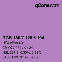 カラーコード: RGB 180.7 128.6 194 | qconv.com