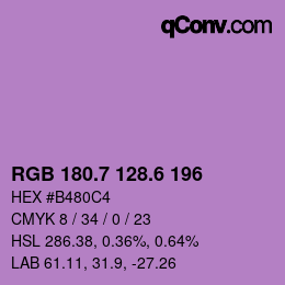 カラーコード: RGB 180.7 128.6 196 | qconv.com