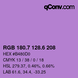 カラーコード: RGB 180.7 128.6 208 | qconv.com
