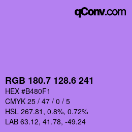 カラーコード: RGB 180.7 128.6 241 | qconv.com