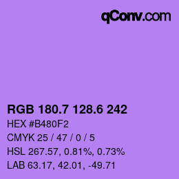 カラーコード: RGB 180.7 128.6 242 | qconv.com