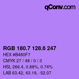 カラーコード: RGB 180.7 128.6 247 | qconv.com