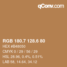 カラーコード: RGB 180.7 128.6 80 | qconv.com