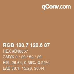 カラーコード: RGB 180.7 128.6 87 | qconv.com
